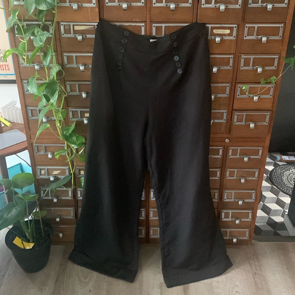 Wide Leg Sailor Pants Unique Vintage Size Extra Large 14 Black